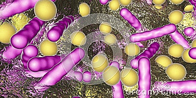 Biofilm of rod-shaped and spherical bacteria Cartoon Illustration