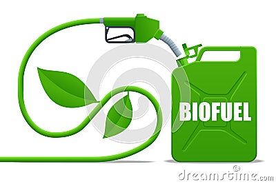 Biofuel barrels with biofuel. Gas pump nozzle and Green jerrycan. Green energy. Save the earth, ecology, alternative Vector Illustration