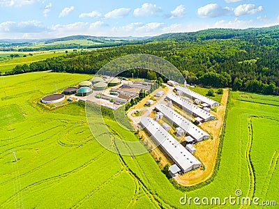 Biogas plant and farm. Stock Photo