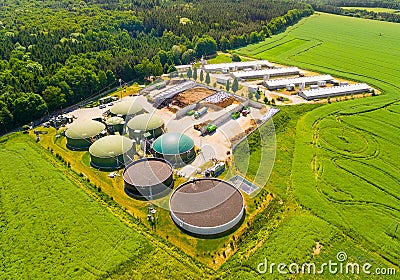 Biogas plant and farm. Stock Photo