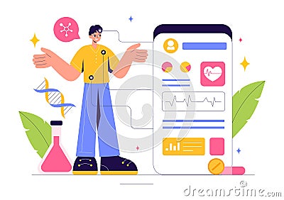 Biohack Vector Illustration Featuring Technological Processes of Biohacking and Online Health Information Hacking in a Flat Style Vector Illustration