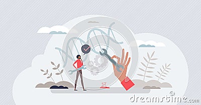 Biohacking as personal body medicine DNA improvement tiny person concept Vector Illustration