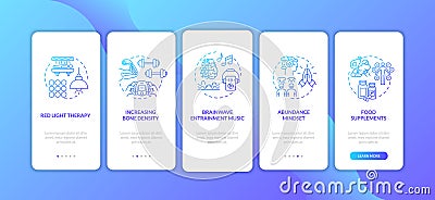 Biohacking techniques onboarding mobile app page screen with concepts Vector Illustration