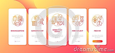 Biohacking tips onboarding mobile app page screen with concepts Vector Illustration