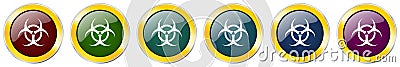 Biohazard glossy icon set, silver metallic golden vector illustrations in 6 options for web design and mobile applications Vector Illustration