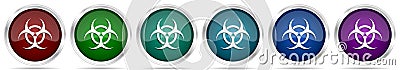 Biohazard icons, set of silver metallic glossy web buttons in 6 color options isolated on white background Stock Photo