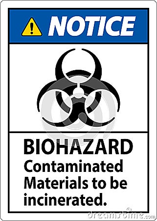 Biohazard Notice Label Biohazard Contaminated Materials To Be Incinerated Vector Illustration