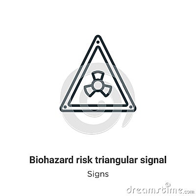 Biohazard risk triangular signal outline vector icon. Thin line black biohazard risk triangular signal icon, flat vector simple Vector Illustration