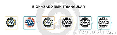 Biohazard risk triangular signal vector icon in 6 different modern styles. Black, two colored biohazard risk triangular signal Vector Illustration