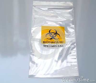 Biohazard specimen bag empty and clear Stock Photo