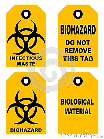 Biohazard symbol sign of biological threat alert, black yellow signage text, isolated Vector Illustration