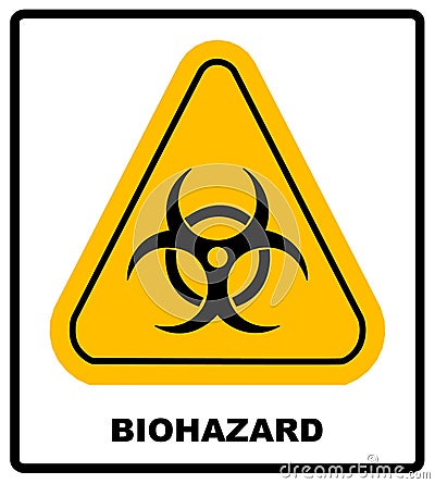 Biohazard symbol sign of biological threat alert, black yellow triangle signage text, isolated Vector Illustration