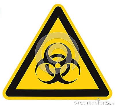 Biohazard symbol sign, biological threat alert, isolated black yellow triangle label signage, large detailed macro closeup Stock Photo