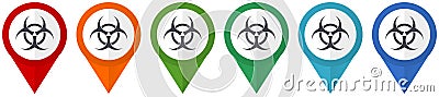 Biohazard vector pointers, set of colorful flat design icons isolated on white background Vector Illustration