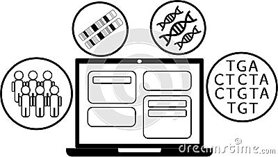 Bioinformatics concept illustrated by data analysis of biological and genomic data Vector Illustration