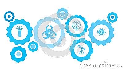 Bioinformatics gear blue icon set. Connected gears and vector icons for logistic, service, shipping, distribution, transport, Stock Photo