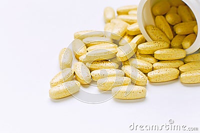 Biological additives to food, vitamins for a healthy lifestyle,oval tablets Stock Photo