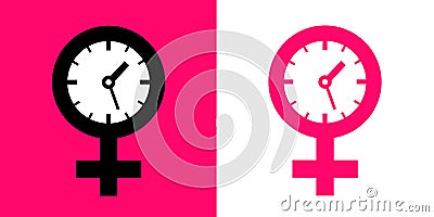 Biological clock - symbol of woman and female gender and sex symbol, sign and pictogram with clocks. Vector Illustration