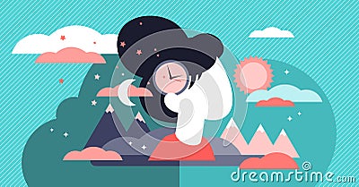 Biological clock vector illustration. Tiny aging childless persons concept. Vector Illustration