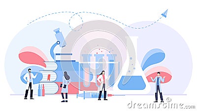 The biological laboratory vector illustration concept, scientis working at laboratorium , vector template background isolated, can Cartoon Illustration