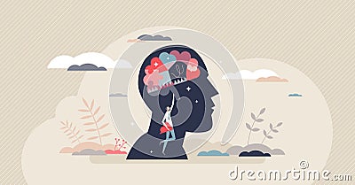 Biological psychology as study of biology of behavior tiny person concept Vector Illustration