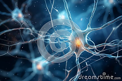Biological Single neuron synapses scheme board. Generate Ai Stock Photo