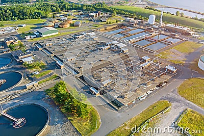 Biological treatment water of basins for sewage water aeration and cleaning in process of sewage treatment Editorial Stock Photo
