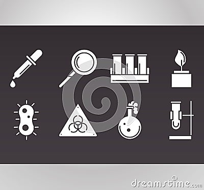 Biology chemistry flasks virus bacteria science element line icons set style Vector Illustration