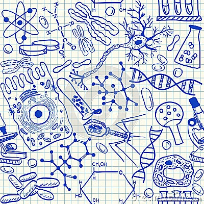 Biology doodles seamless pattern Vector Illustration