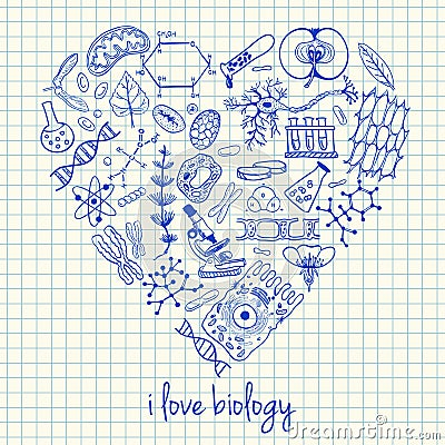 Biology drawings in heart shape Stock Photo