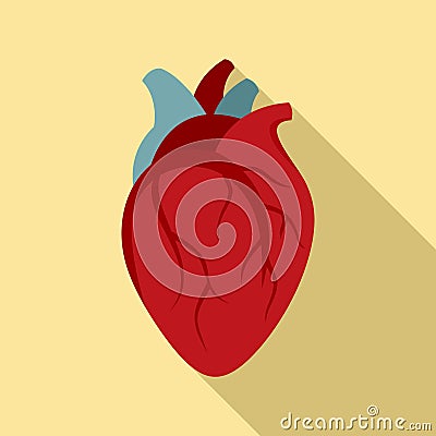 Biology human heart icon, flat style Vector Illustration