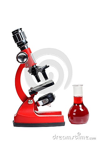 Biology microscope six Stock Photo