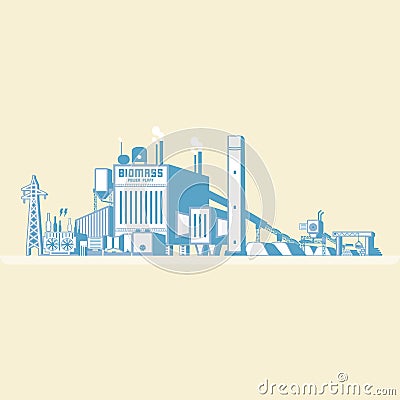 Biomass energy, biomass power plant Vector Illustration