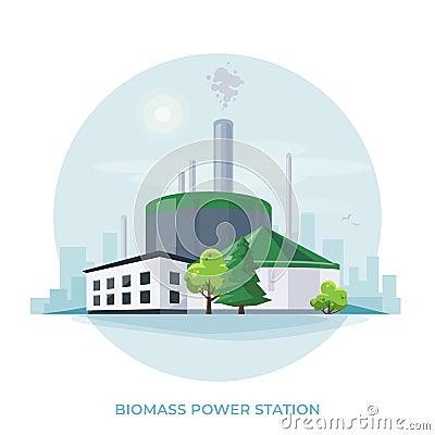 Biomass energy power plant station Vector Illustration