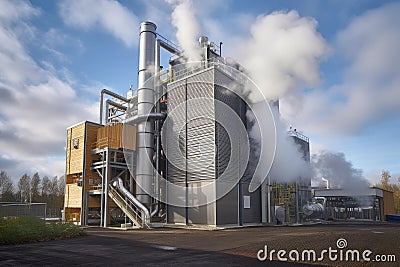 biomass plant, with heat and steam rising from the biomass boiler Stock Photo