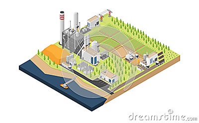 Biomass power plant in isometric graphic Vector Illustration