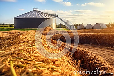 Biomass power plant. Organic materials such as wood chips, a by-product of woodworking operations, are burned to generate energy Stock Photo