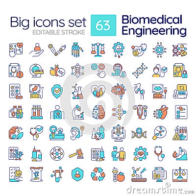 Biomedical engineering RGB color icons set Cartoon Illustration