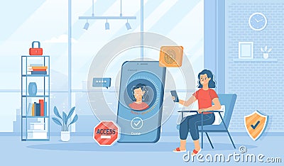Biometric access control, personal verification. Identification with fingerprint matching or face recognition Vector Illustration