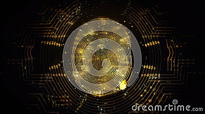 Biometric Authentication Fingerprint Scanning Cybersecurity Conceptual Yellow. Generative AI Stock Photo