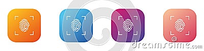 Biometric, dactylogram, data, fingerprint icon shape button set. Thumbprint, password, identity, privacy logo symbol sign. Vector Cartoon Illustration