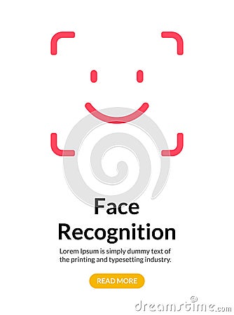 Biometric face recognition on smartphone. Facial scan security system technology. Face authentication identification Vector Illustration