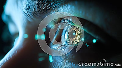 Biometric optical technology visualized with a futuristic holographic data patterns. Generative AI Stock Photo