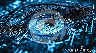 Biometric optical technology visualized with a futuristic holographic data patterns. Generative AI Stock Photo
