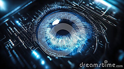 Biometric optical technology visualized with a futuristic holographic data patterns. Generative AI Stock Photo