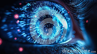 Biometric optical technology visualized with a futuristic holographic data patterns. Generative AI Stock Photo