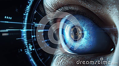 Biometric optical technology visualized with a futuristic holographic data patterns. Generative AI Stock Photo