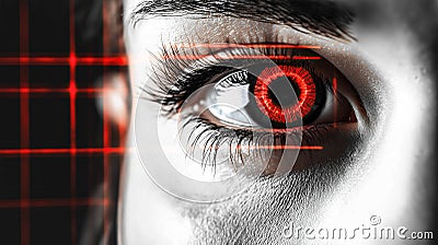 Biometric optical technology visualized with a futuristic holographic data patterns. Generative AI Stock Photo