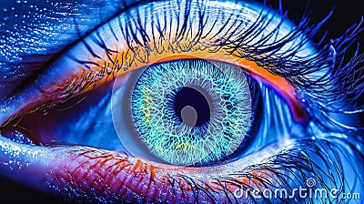 Biometric optical technology visualized with a futuristic holographic data patterns. Generative AI Stock Photo