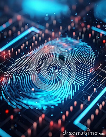 Biometric security AI advancement iris fingerprint scanner lock cyber digital password encryption , generated by AI Stock Photo